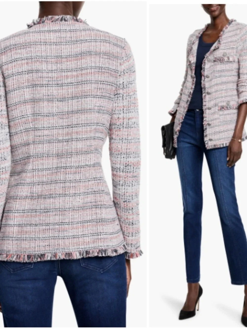 NIC+ZOE Plaid Fringe Cotton Blend Jacket Size L Fringe Professional Work Office